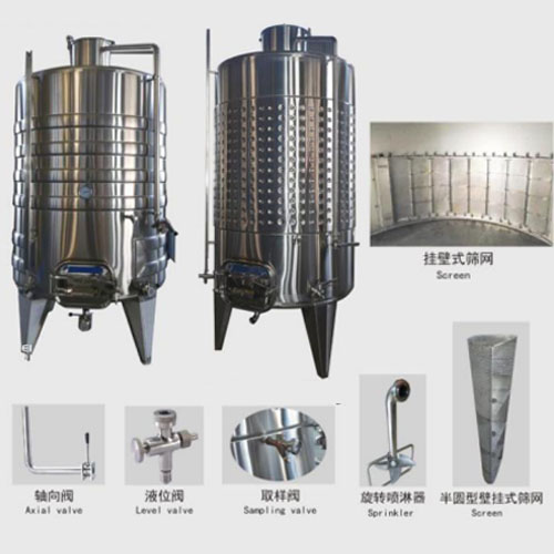 Stainless steel wine fermentation tanks