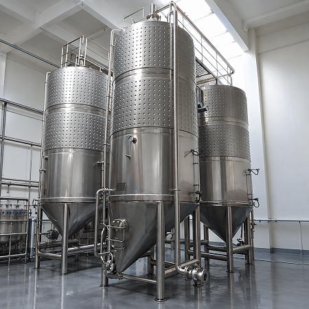 Cone bottom wine fermentation tank in the factory