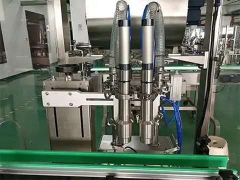 Dual-head paste filling machine with two servo driven gear pumps filling saucebottles