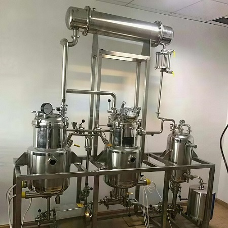 Process flow diagram of herb extraction from pre-treatment and extraction to concentration, solvent recovery, and drying