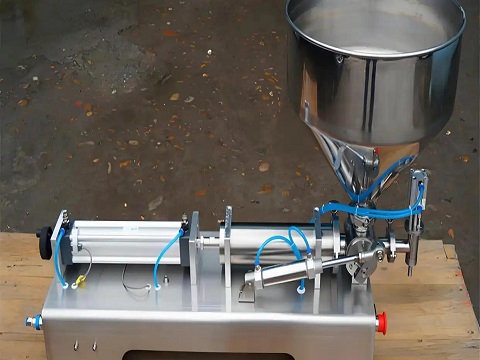 Three paste filling machines for sauce and ketchup on a food bottling line, dual head, 4 head, and semi automatic models
